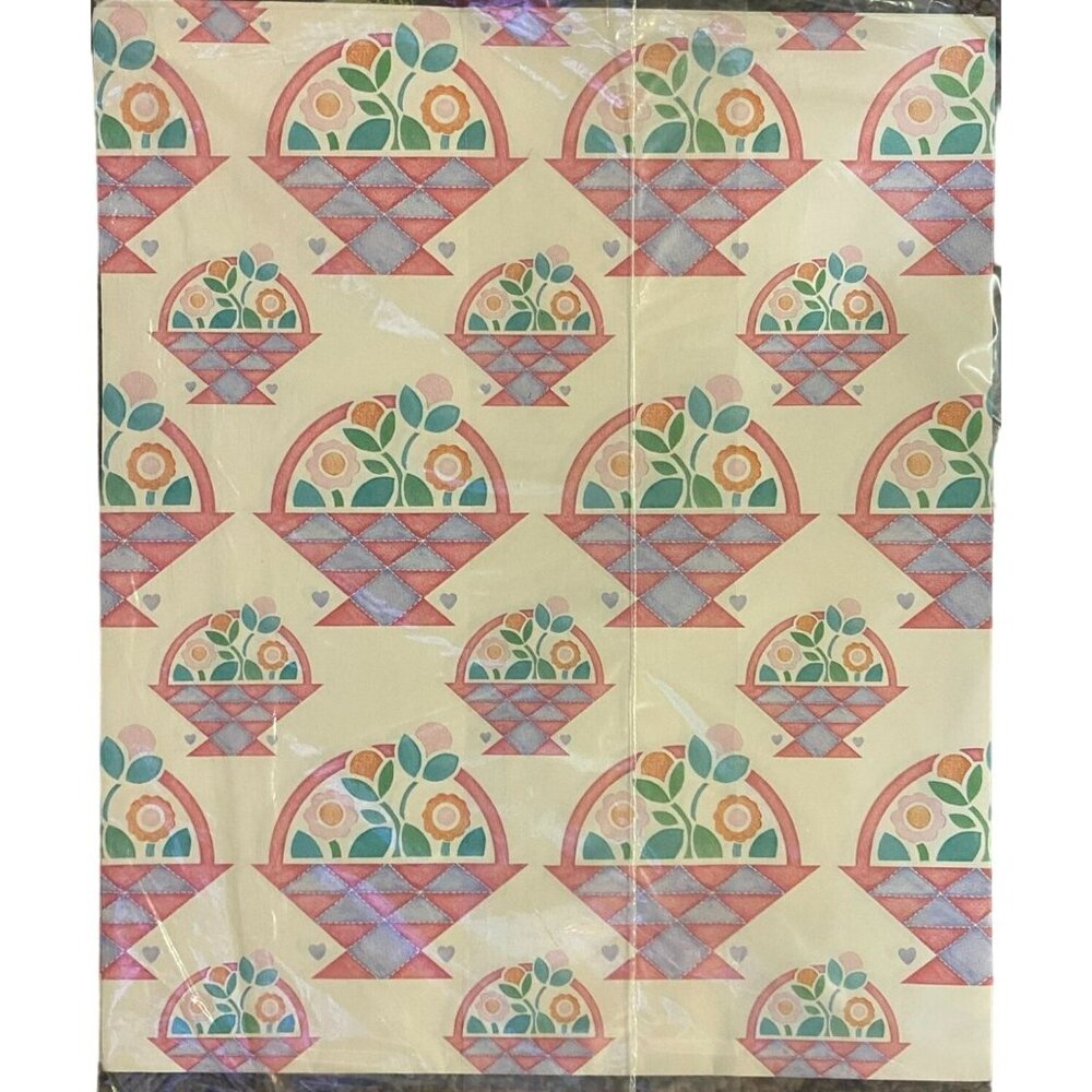 Vintage Current Gift Wrap and Gift Card NEW 1986 Flower Basket All Occasion